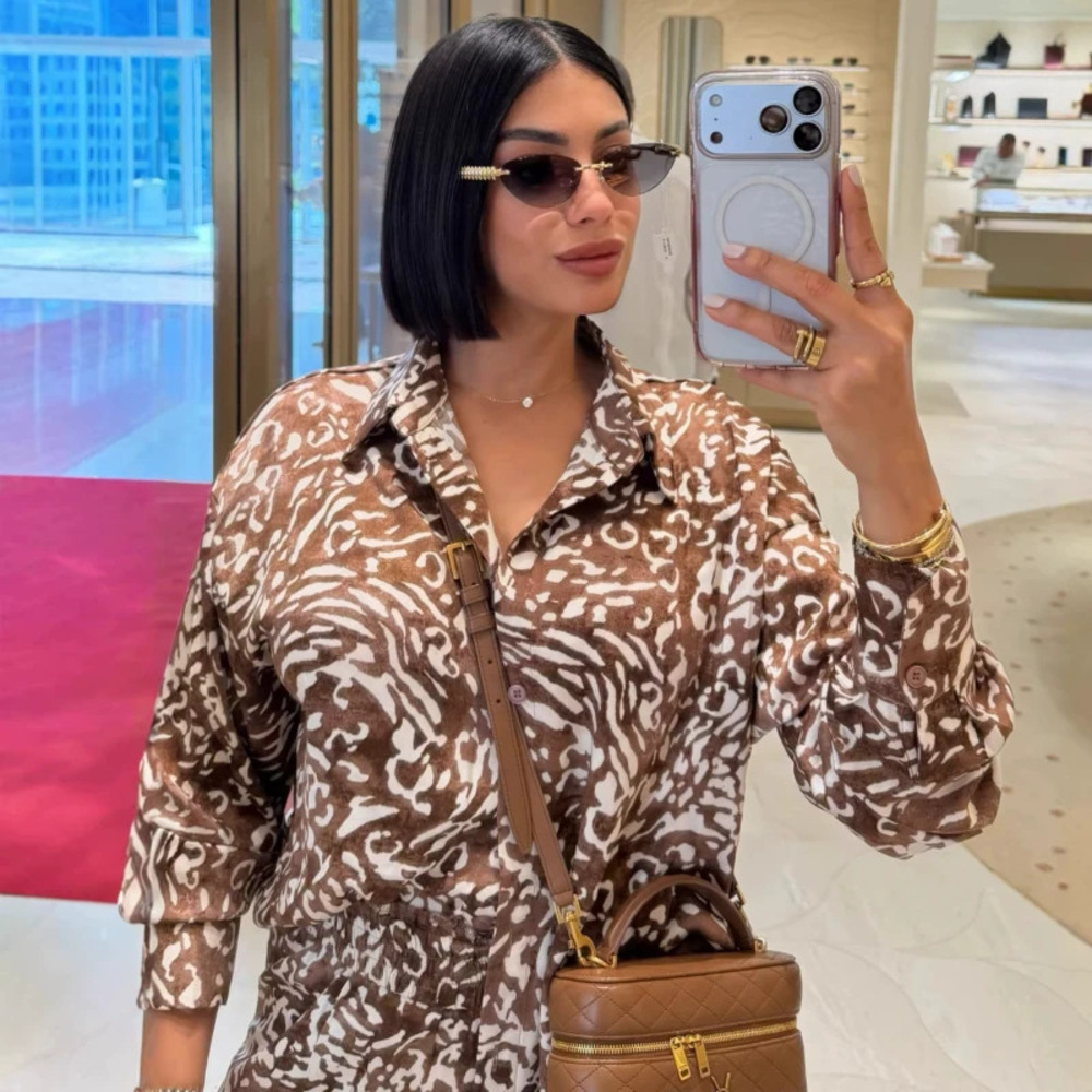 ZARA African Long Sleeve Lapel Leopard Print Shirt and Casual Pants Set